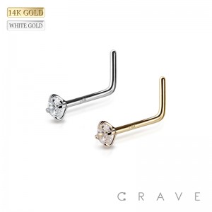 14K Gold NOSE 'L'  WITH PRONG SET GEM